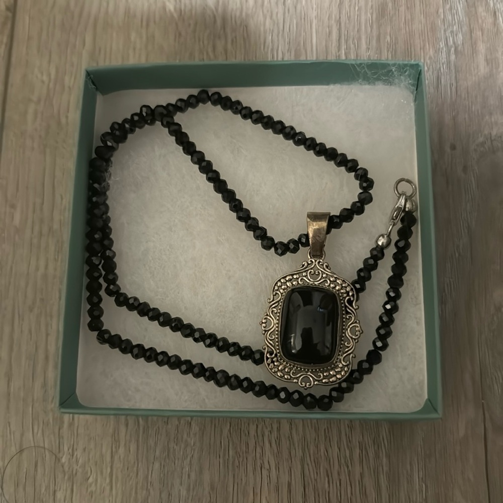 Silver, Onyx, & Beads Necklace